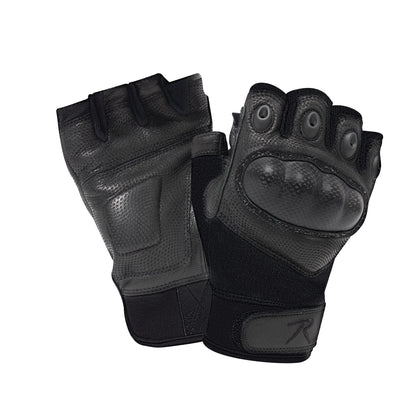 Rothco Fingerless Cut-Resistant Carbon Hard Knuckle Gloves - Size Large, Black