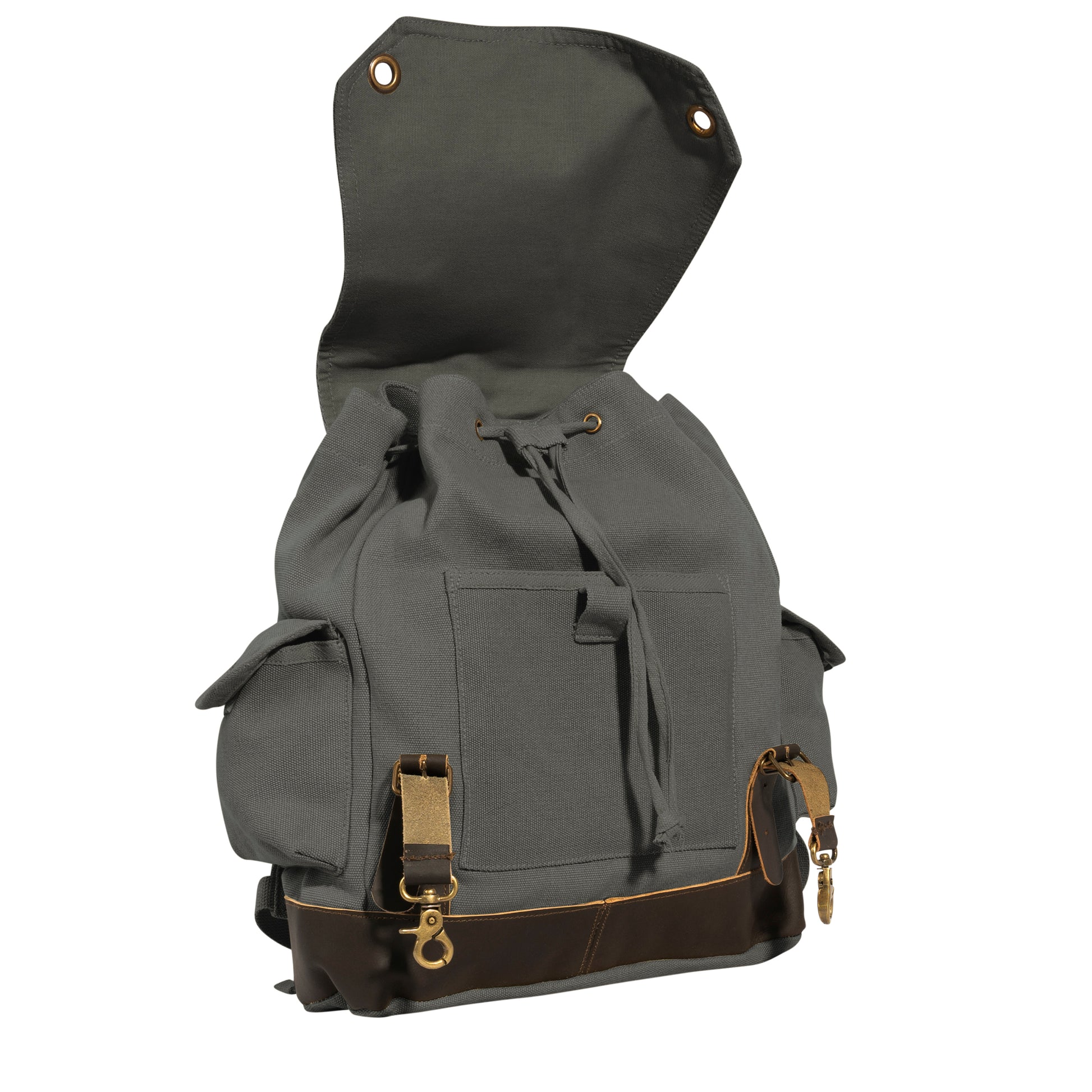 Rothco Vintage Expedition Rucksack Charcoal Grey - Durable Canvas Backpack with Leather Accents