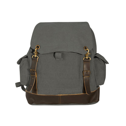 Rothco Vintage Expedition Rucksack Charcoal Grey - Durable Canvas Backpack with Leather Accents