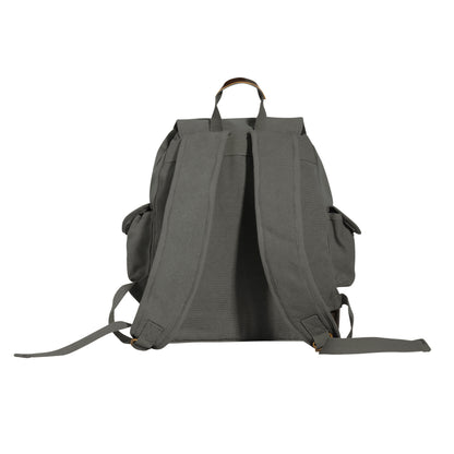 Rothco Vintage Expedition Rucksack Charcoal Grey - Durable Canvas Backpack with Leather Accents