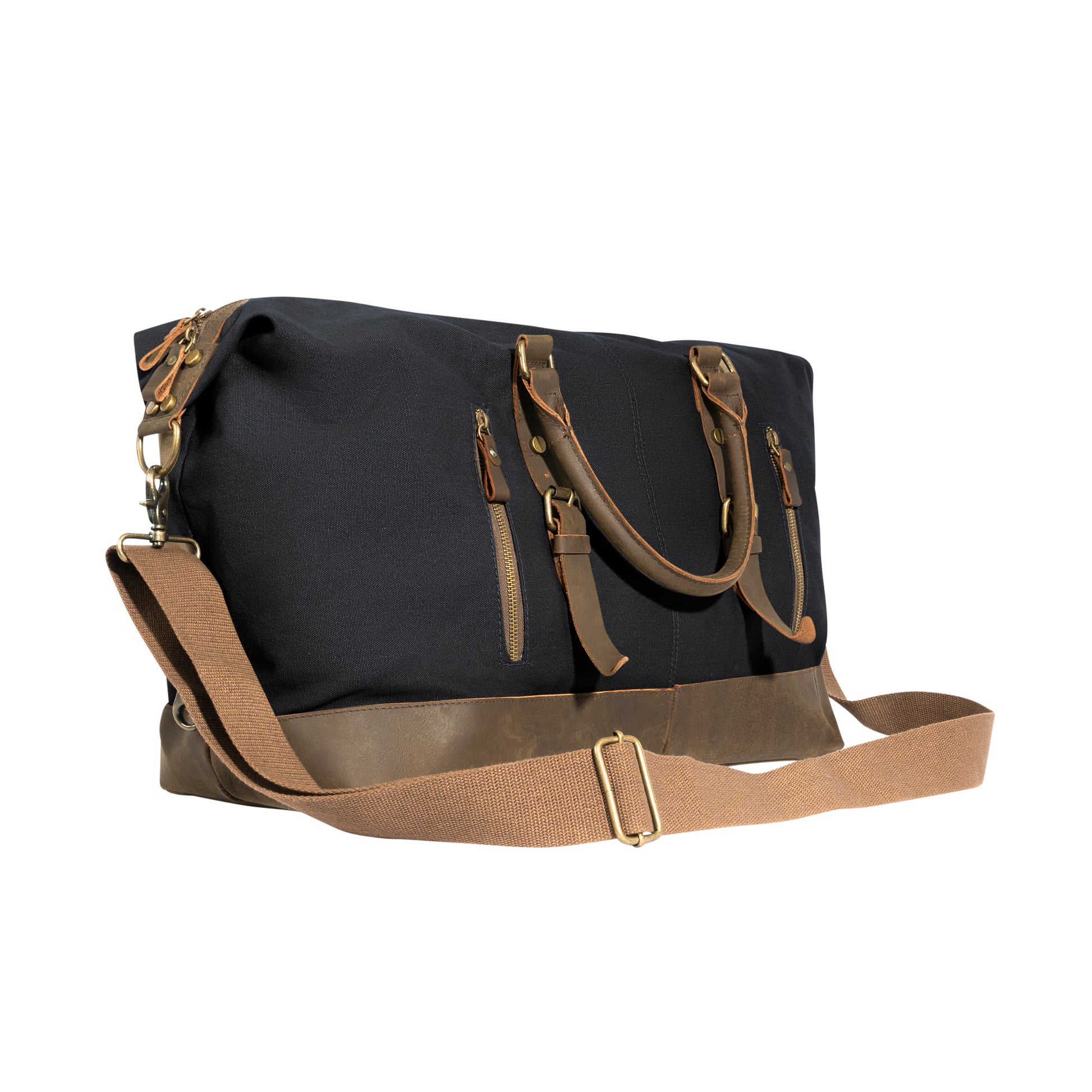 Rothco Extended Weekender Bag Black - Durable Canvas Travel Duffel with Leather Trim and Multiple Pockets