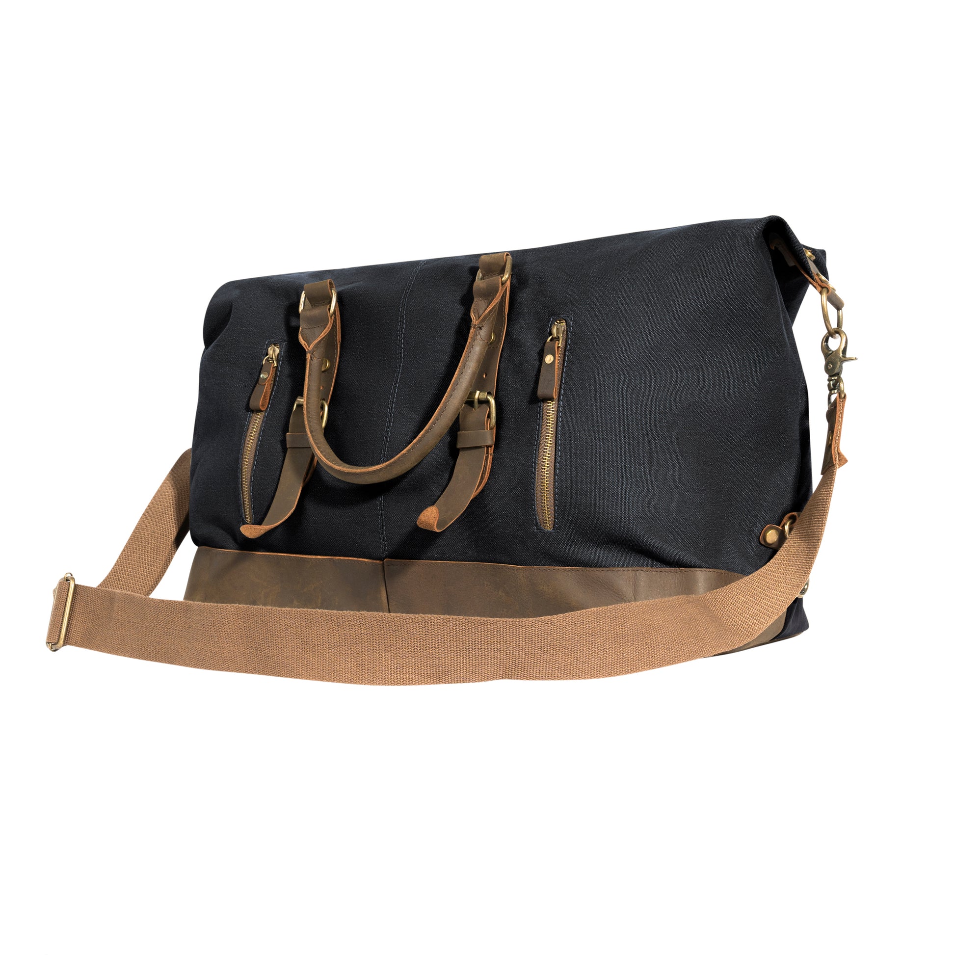 Rothco Extended Weekender Bag Black - Durable Canvas Travel Duffel with Leather Trim and Multiple Pockets