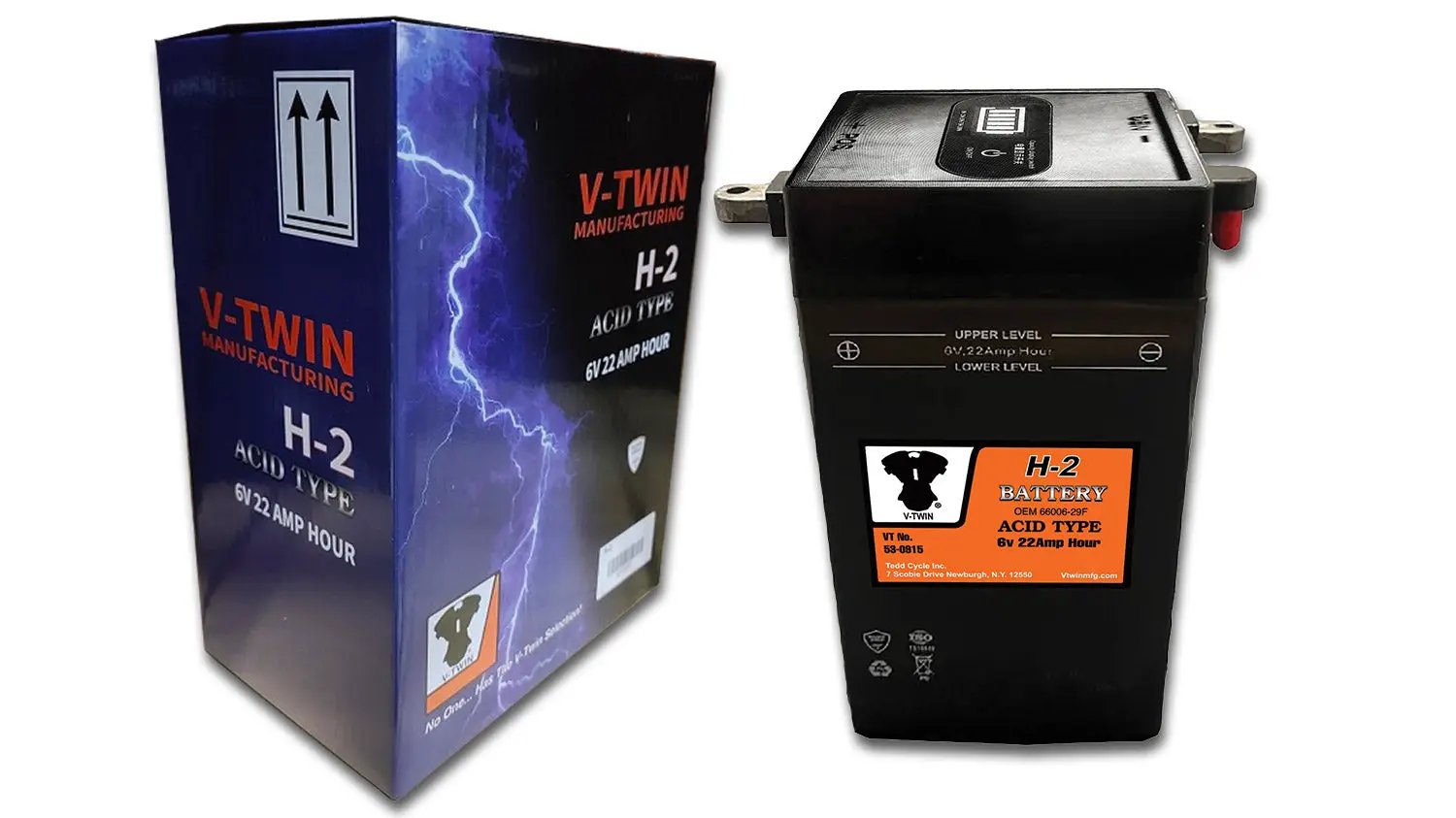 V-Twin H-2 6 Volt 22 Amp Battery with Vent Tube for Harley Davidson W Models by V-Twin