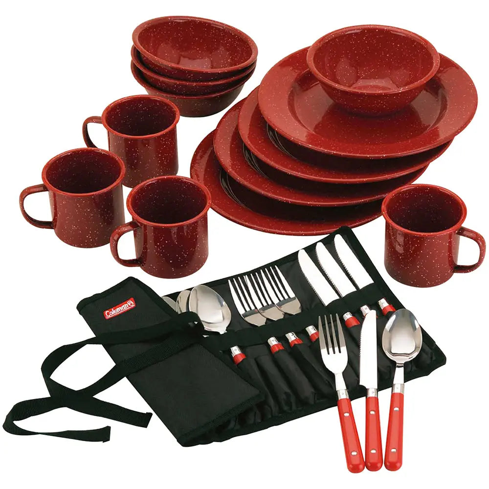 Coleman 24-Piece Speckled Enamelware Cook Set in Red, Durable and Easy to Clean