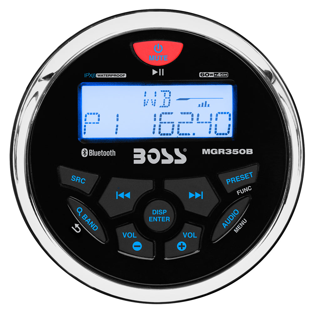 Boss Audio MGR350B Marine Stereo with AM/FM, Bluetooth, USB, Weather Band, and Water-Resistant Design