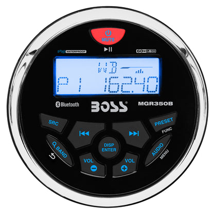 Boss Audio MGR350B Marine Stereo with AM/FM, Bluetooth, USB, Weather Band, and Water-Resistant Design