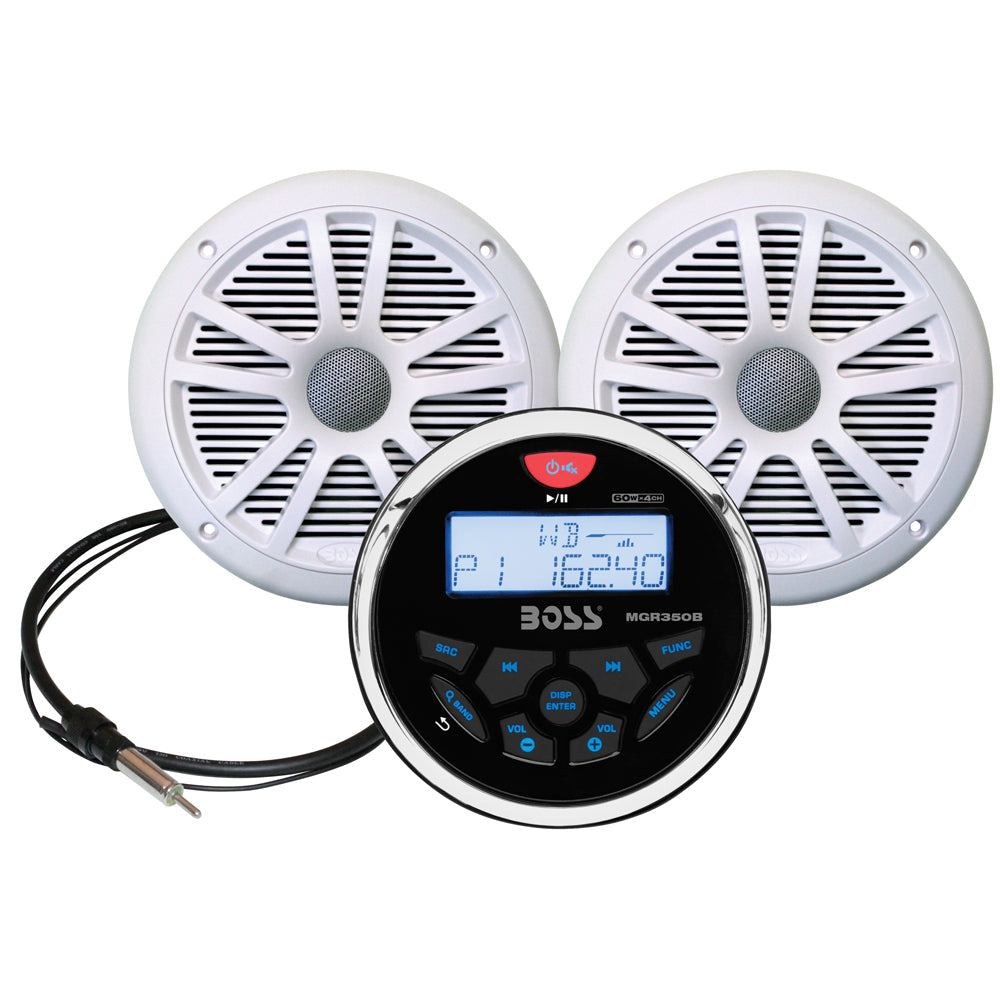 Boss Audio MCKGB350W.6 Marine Stereo & 6.5 Inch Weatherproof Speaker Kit - White