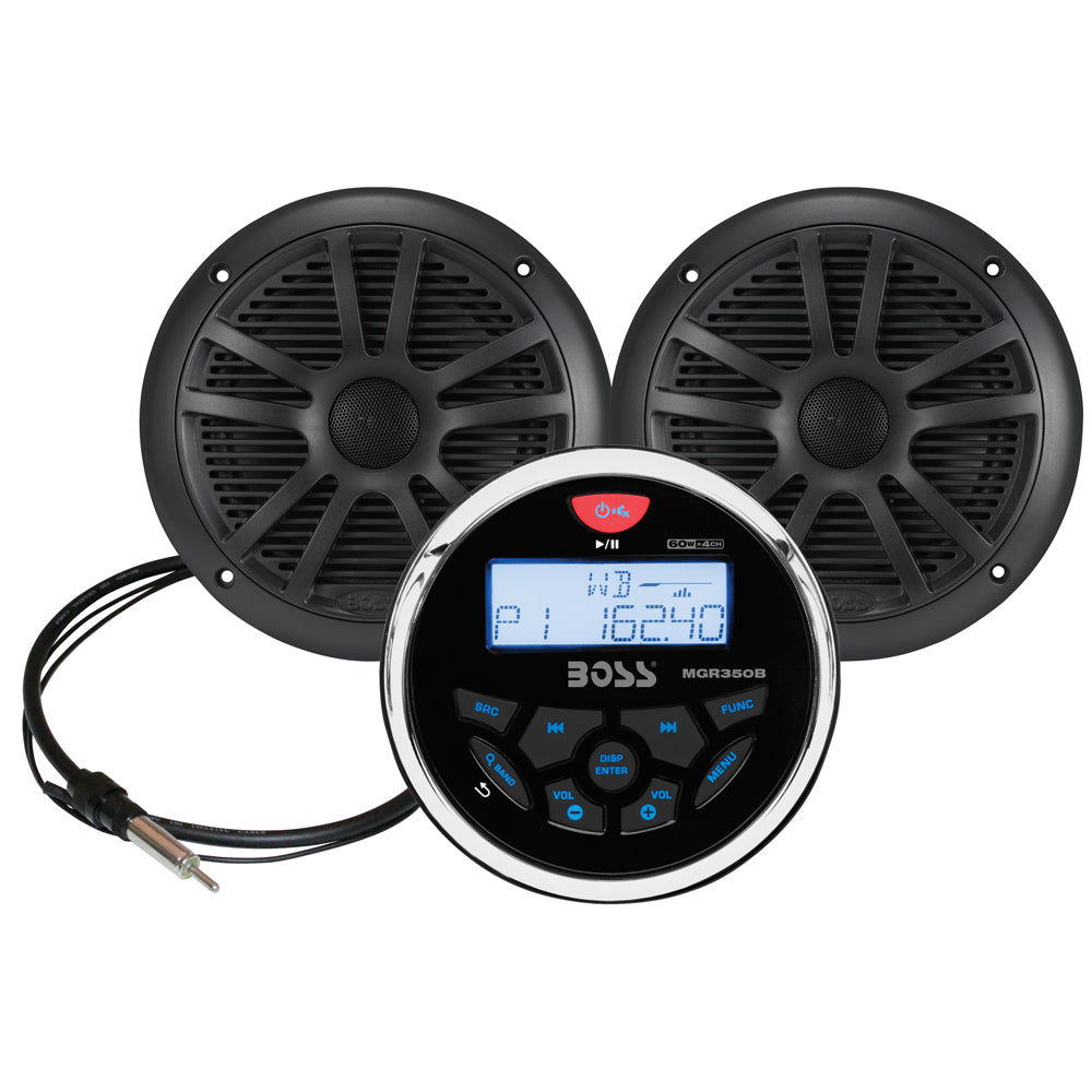 Boss Audio MCKGB350W.6 Marine Stereo and 6.5-Inch Weatherproof Speaker Kit - Black