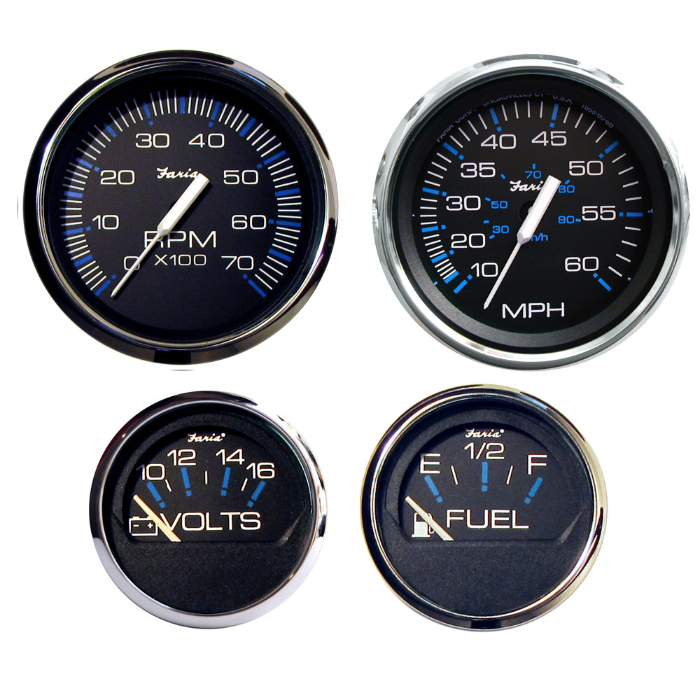 Faria Beede Instruments Chesapeake Black Stainless Steel Outboard Motor Gauge Set (Part No. KTF004)