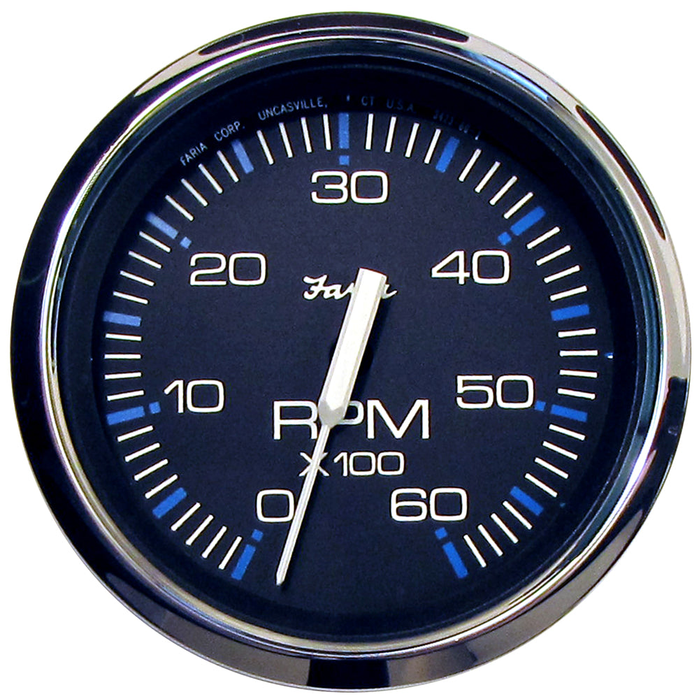 Faria Chesapeake Black 4-Inch Tachometer - 6000 RPM for Gas Engines (Inboard & I/O)