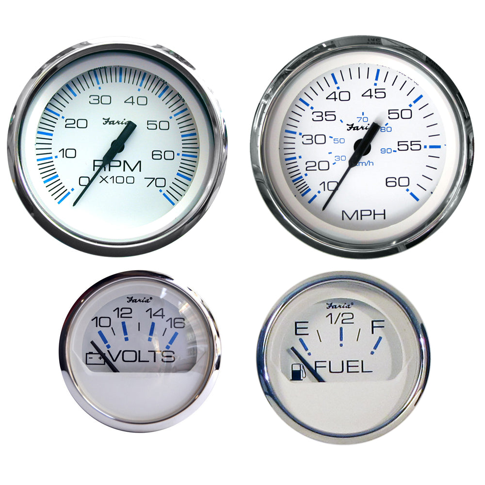 Faria Beede Instruments Chesapeake White Stainless Steel Outboard Motors Gauge Set - Part KTF002