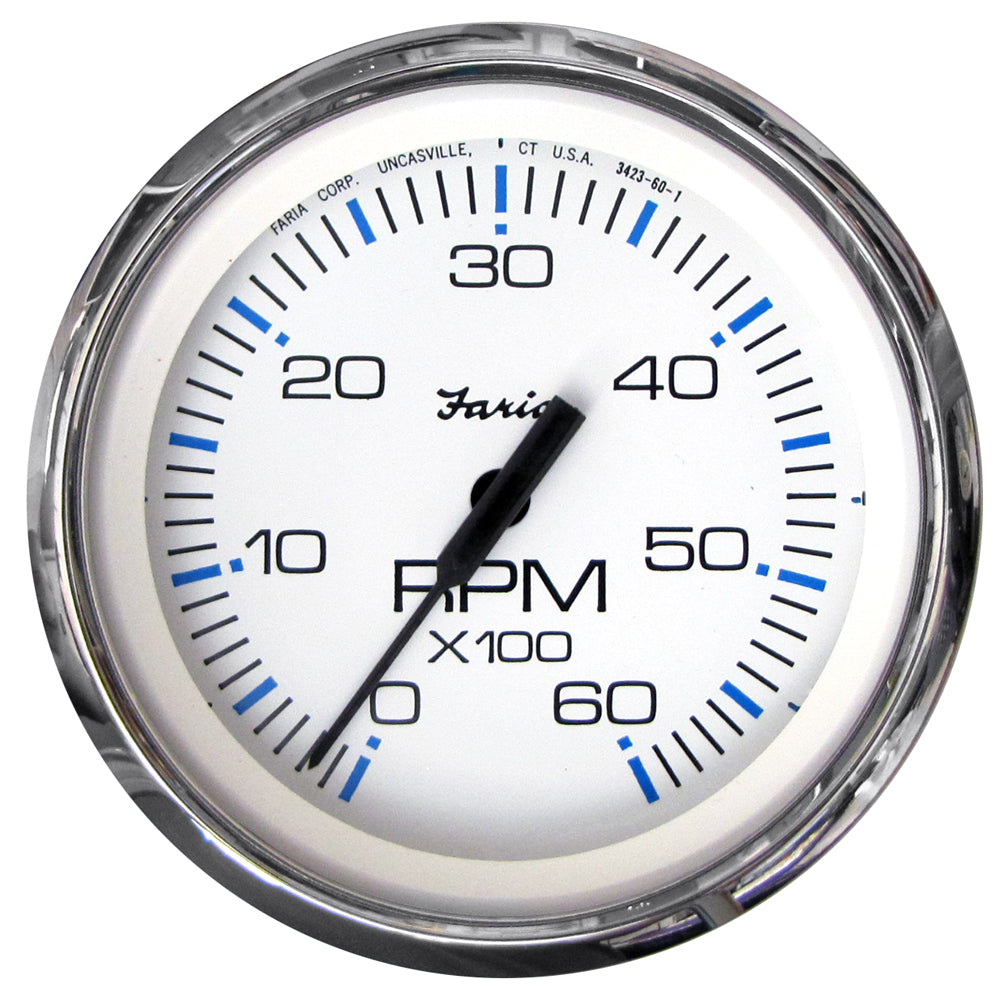 Faria Beede Instruments Chesapeake White SS 4-Inch Tachometer - 6000 RPM for Gas Inboard & I/O Engines