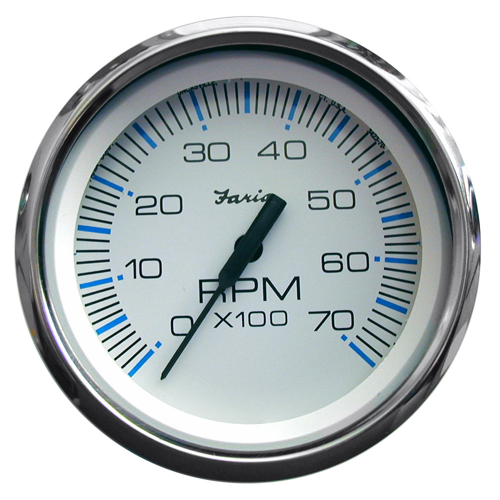 Faria Beede Instruments Chesapeake White Stainless Steel Tachometer, 7000 RPM Gas, All Outboards, Part Number 33817