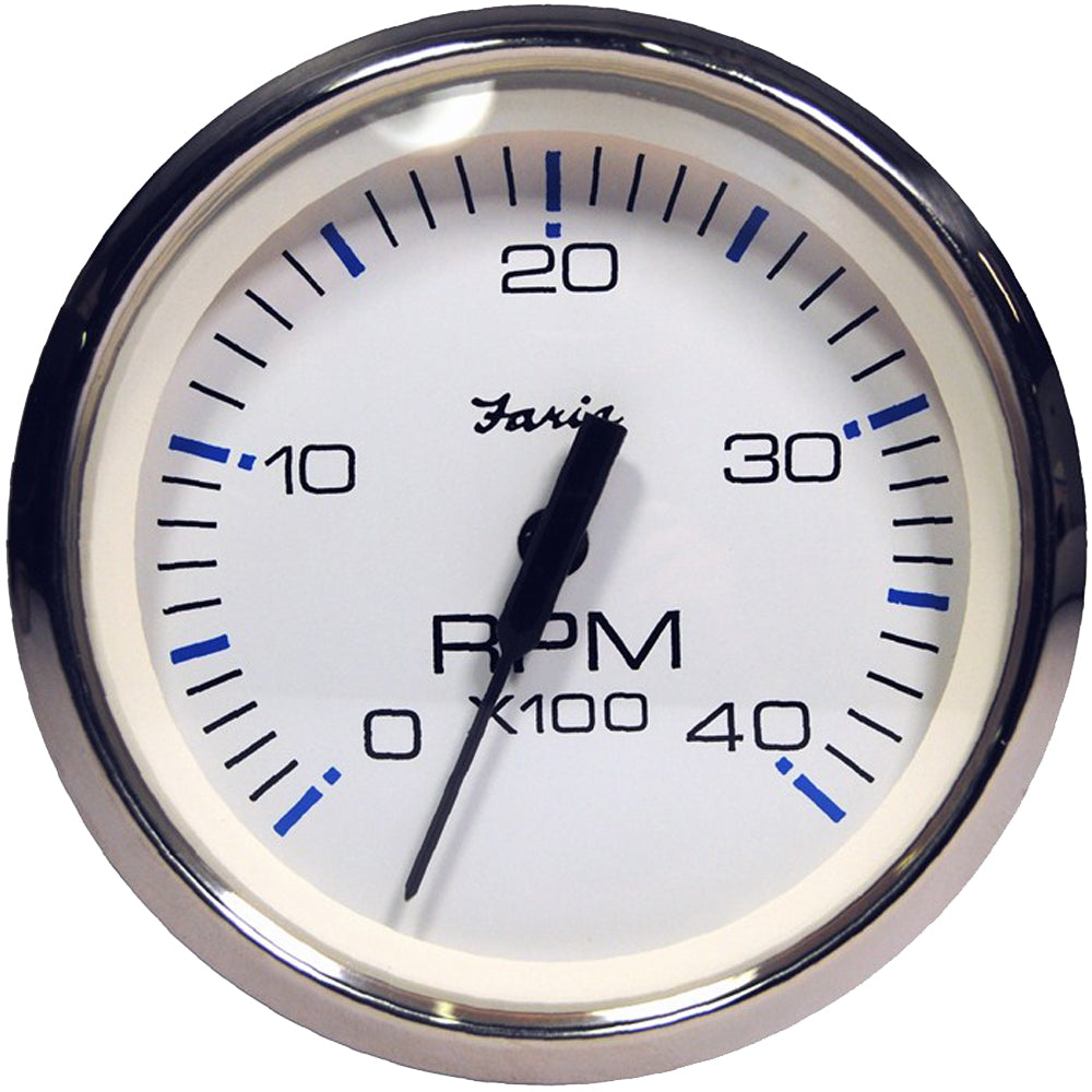 Faria Beede Instruments Chesapeake White SS 4-Inch Diesel Tachometer - 4000 RPM with Magnetic Pick-Up