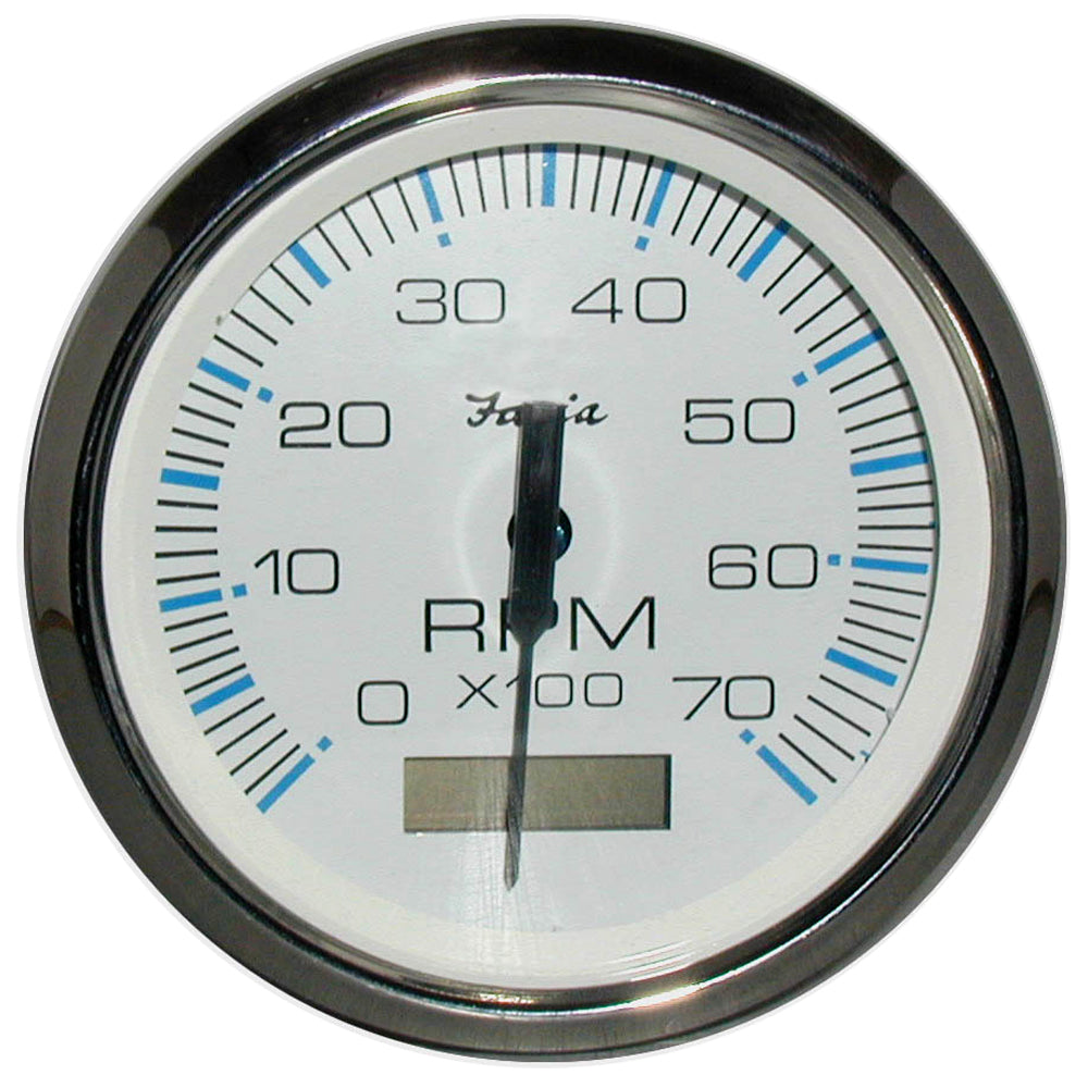 Faria Beede Instruments Chesapeake White SS 4-Inch Tachometer with Hourmeter - 7000 RPM for Outboard Motors
