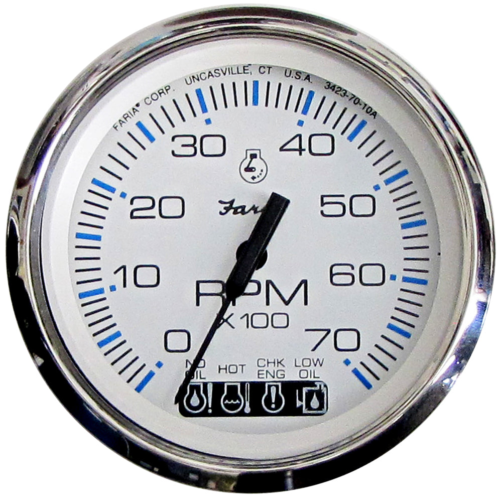 Faria Chesapeake White SS 4-Inch Tachometer with SystemCheck Indicator for Johnson/Evinrude Outboards - 7000 RPM