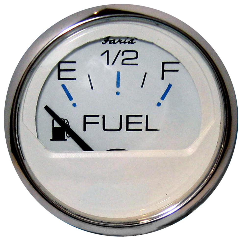 Faria Beede Instruments Chesapeake White SS 2-Inch Fuel Level Gauge (E-1/2-F)