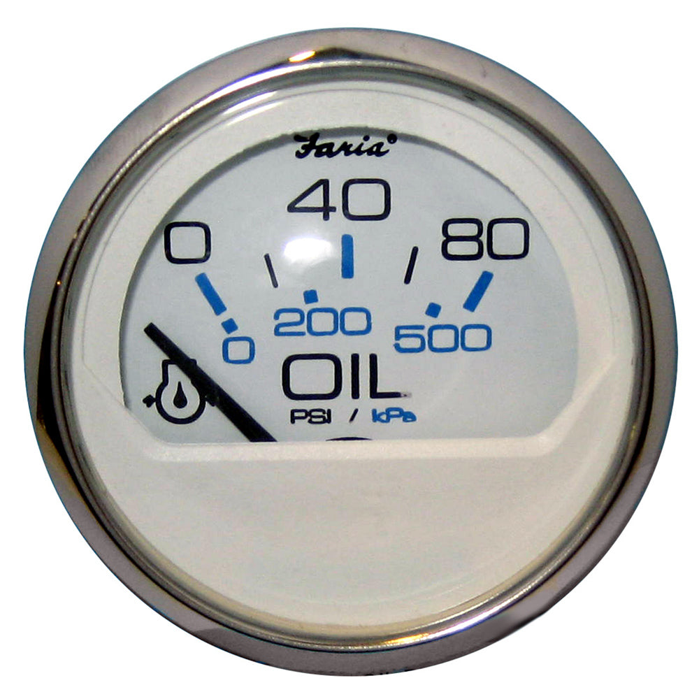 Faria Beede Instruments Chesapeake White SS 2-Inch Oil Pressure Gauge (80 PSI)