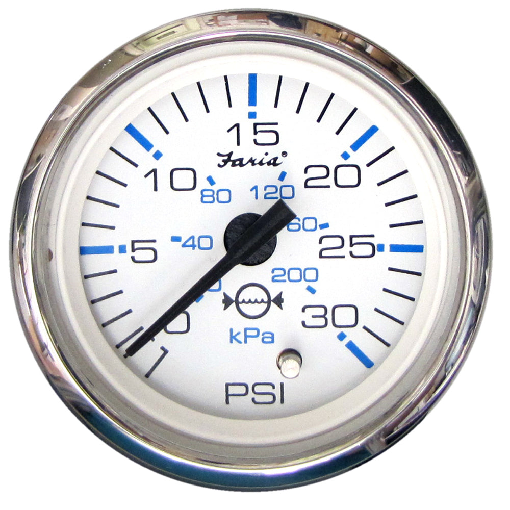 Faria Beede Instruments Chesapeake White SS 2-Inch Water Pressure Gauge (30 PSI)