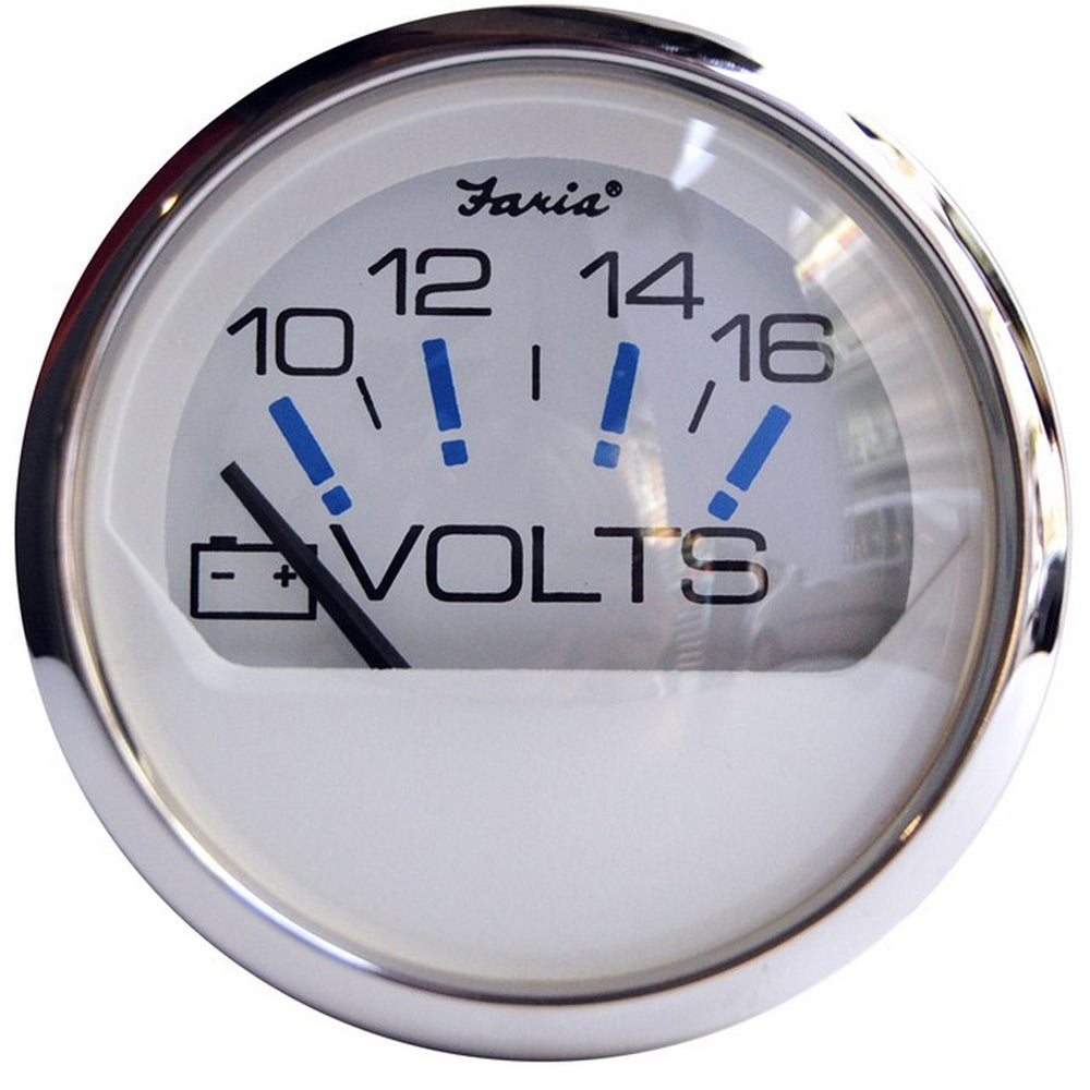 Faria Beede Instruments Chesapeake White SS 2-Inch Voltmeter (10-16 VDC)
