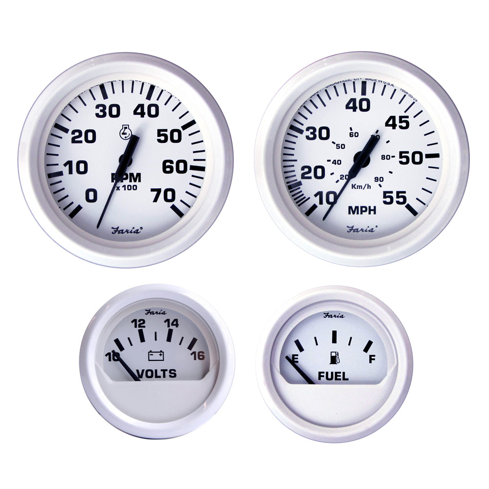 Faria Beede Instruments KT9794 Dress White 4-Gauge Boxed Set for Outboard Motors