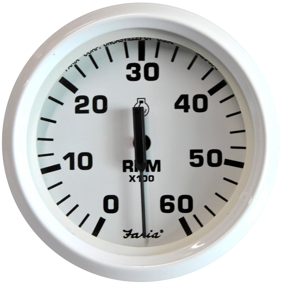 Faria Beede Instruments Dress White 4-Inch Tachometer – 6000 RPM for Inboard & I/O Engines