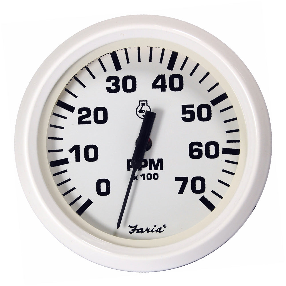 Faria Beede Instruments Dress White 4-Inch Tachometer - 7000 RPM for Gas Outboards