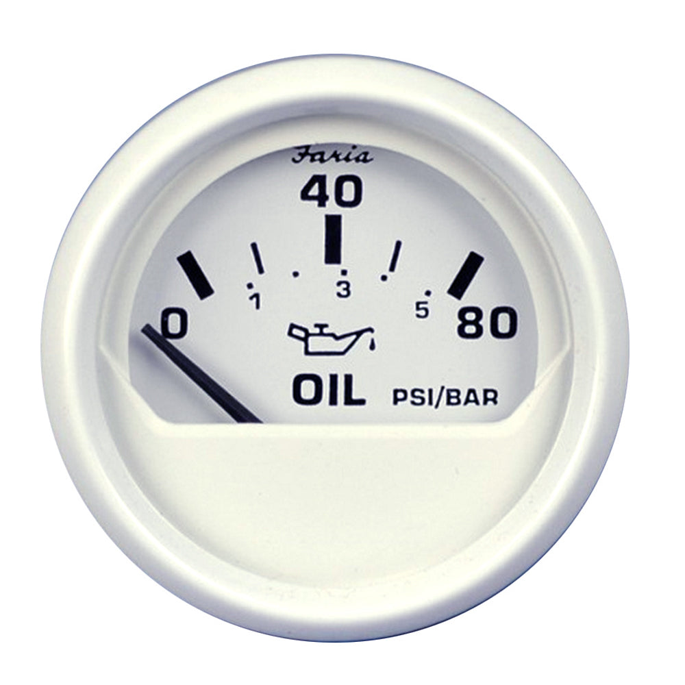 Faria Beede Instruments Dress White 2-inch Oil Pressure Gauge (80 PSI)