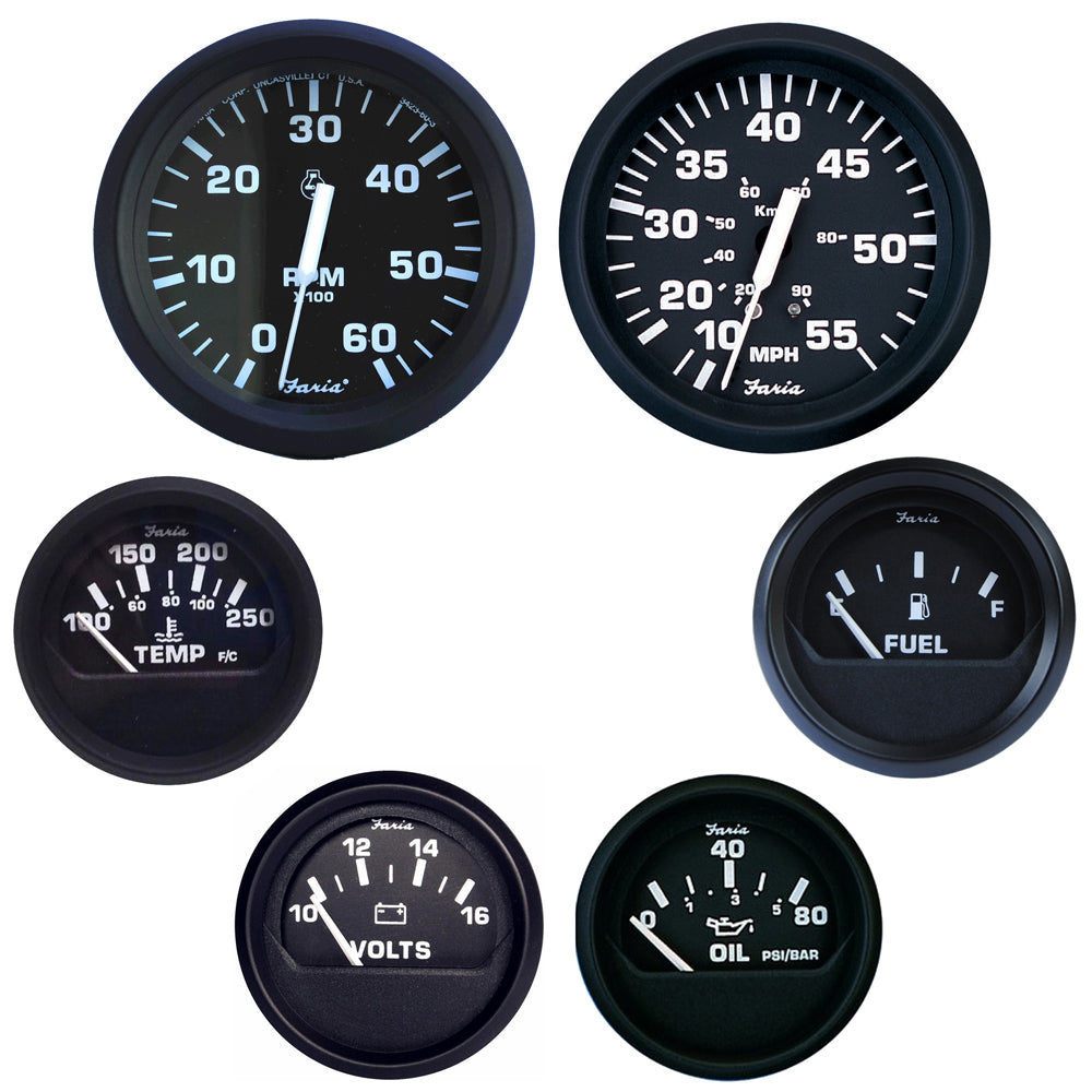 Faria Beede Instruments Euro Black Boxed Set for Inboard Motors, Part Number KT9799