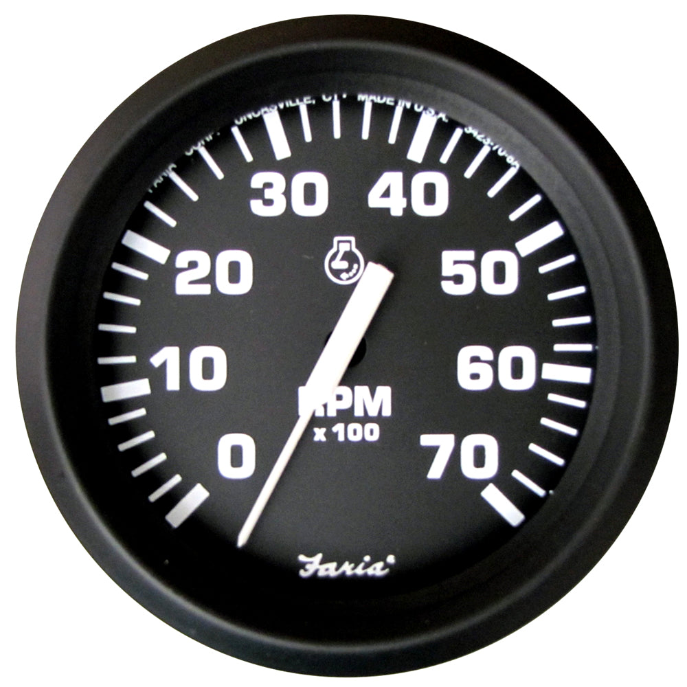 Faria Beede Instruments Euro Black 4-Inch Tachometer - 7,000 RPM for Gas Outboard Engines