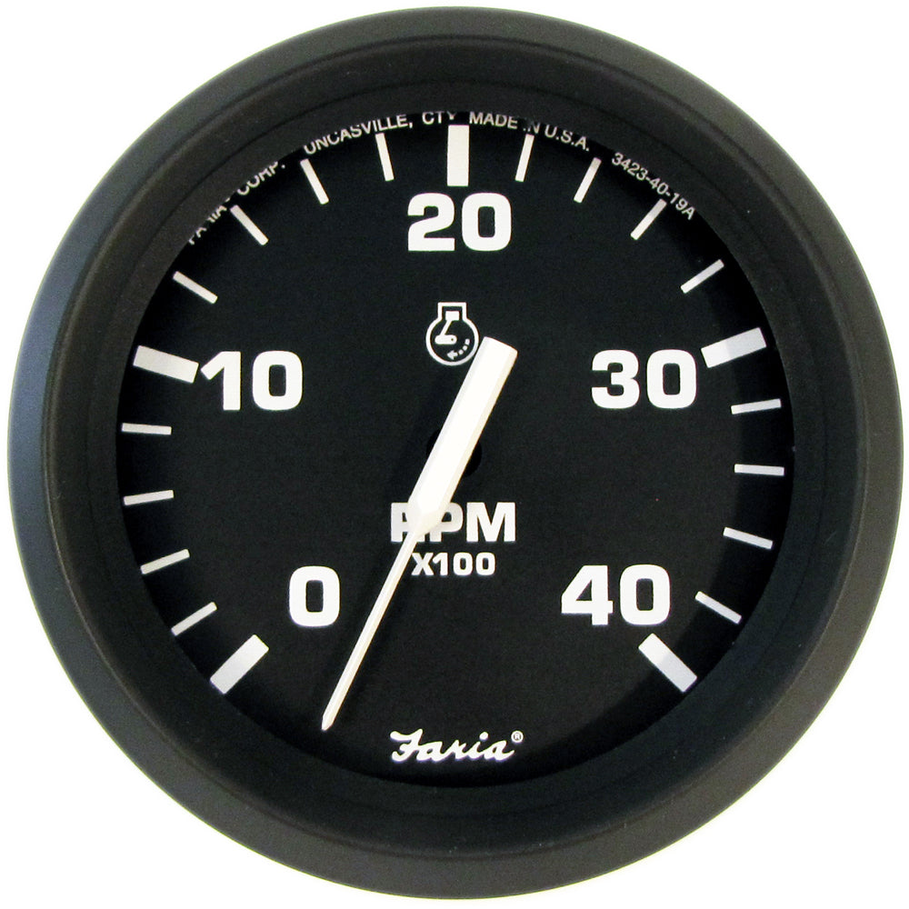 Faria Beede Instruments Euro Black 4-Inch Tachometer - 4000 RPM for Diesel Engines