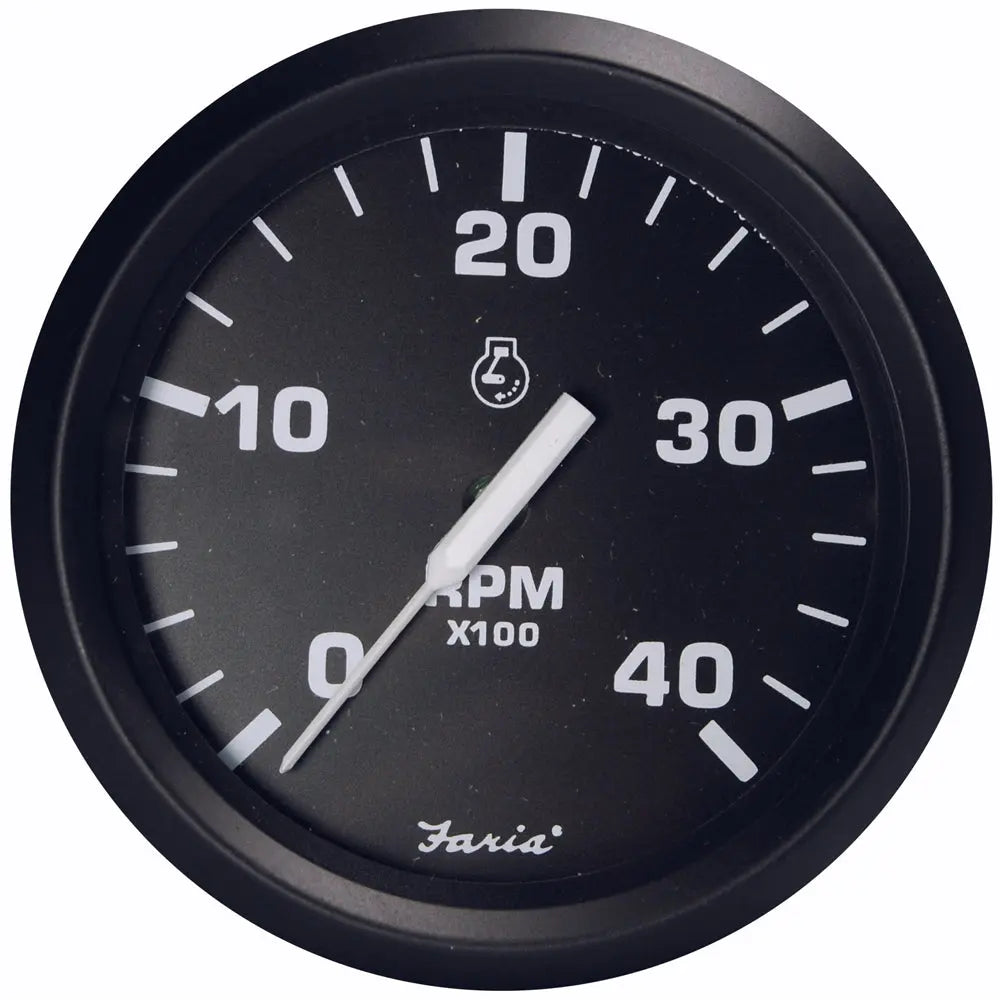 Faria Beede Instruments Euro Black 4-inch Tachometer - 4000 RPM for Diesel Engines with Magnetic Pickup