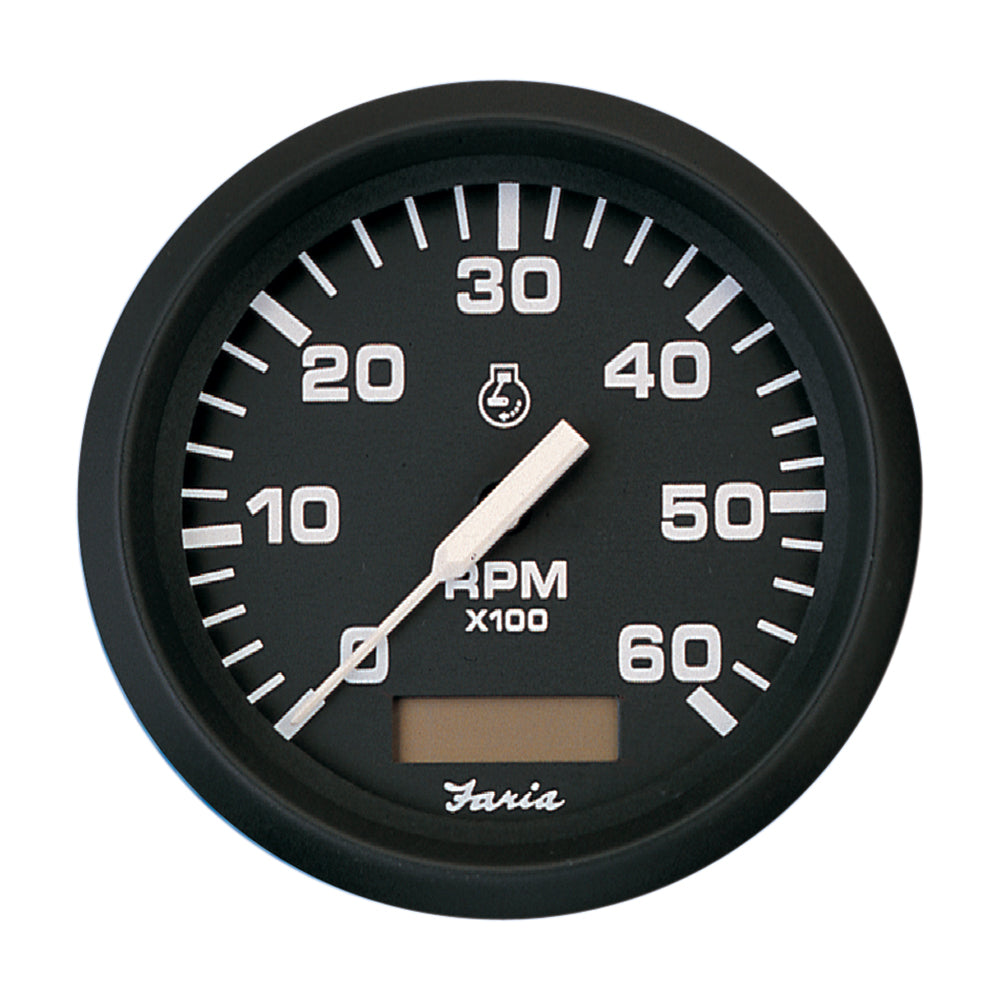 Faria Beede Instruments Euro Black 4-Inch Tachometer with Hourmeter – 6,000 RPM for Gas Inboard Engines