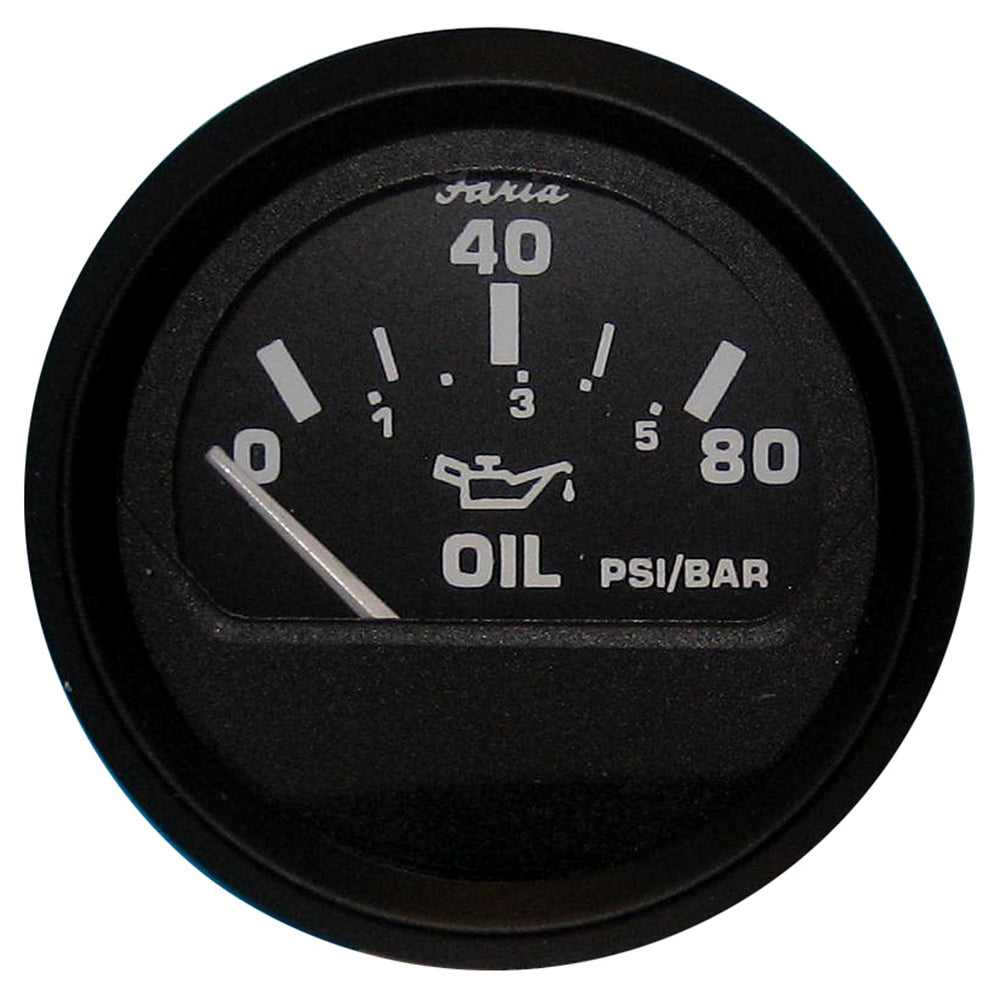 Faria Beede Instruments Euro Black 2-Inch Oil Pressure Gauge (80 PSI)