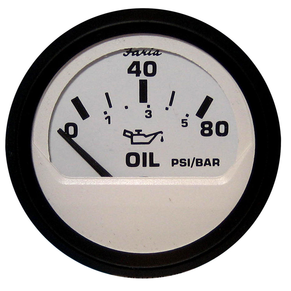 Faria Beede Instruments Euro White 2-Inch Oil Pressure Gauge (80 PSI)
