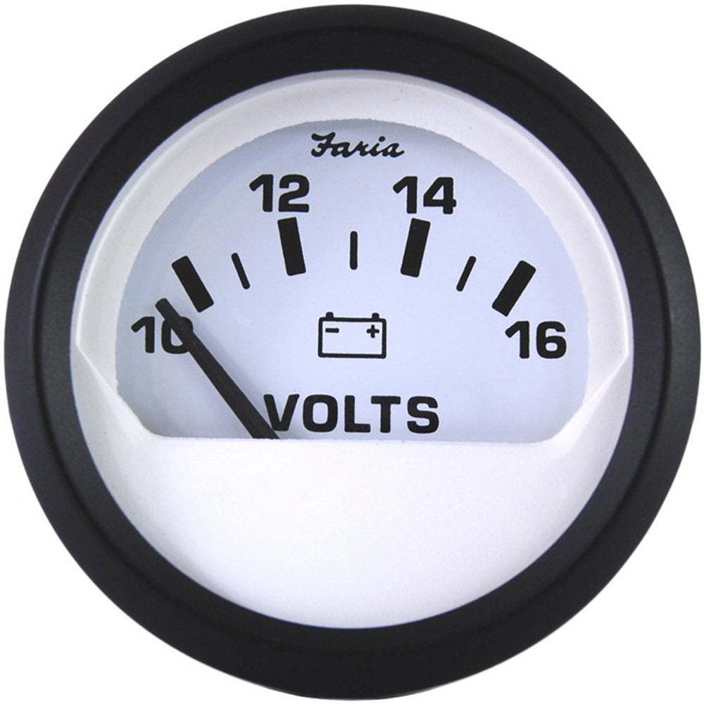 Faria Beede Instruments Euro White 2-Inch Voltmeter (10-16 VDC)