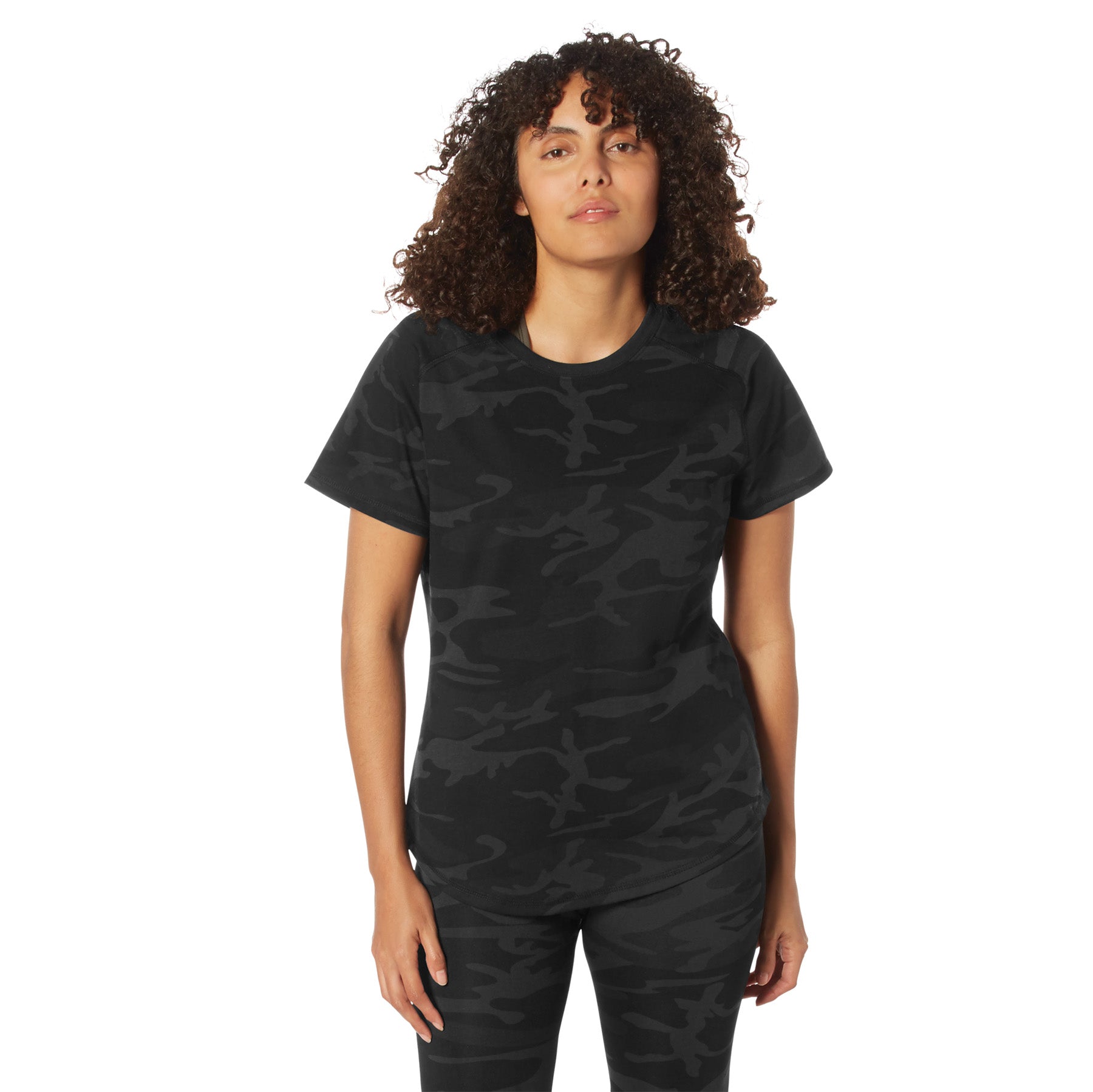 Rothco Women's Essential Moisture Wicking Raglan Sleeve T-Shirt in Midnight Black Camo, Size 2XL