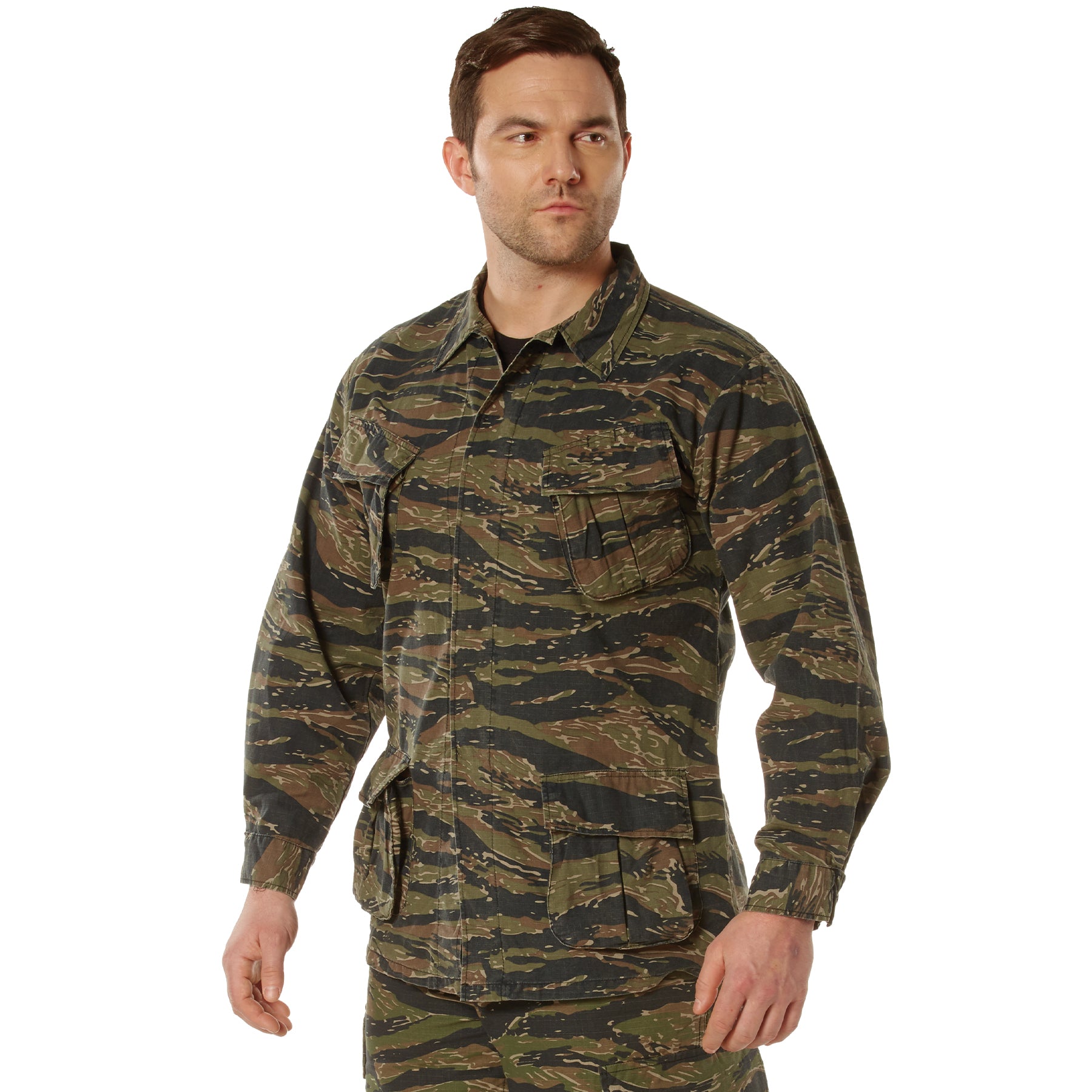 Rothco Vintage Vietnam Fatigue Rip-Stop Shirt in Tiger Stripe Camo, Size Medium