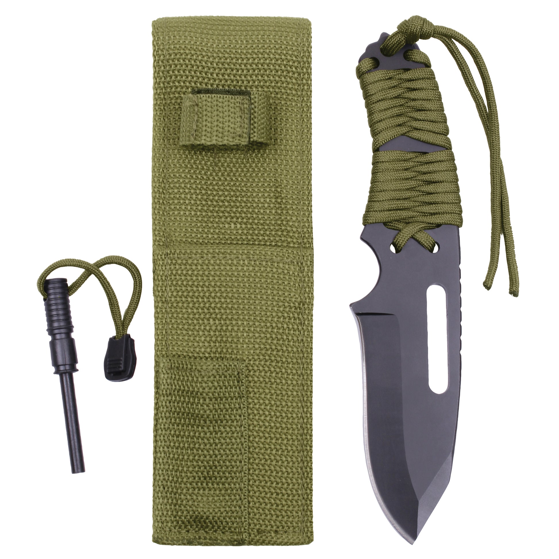 Rothco Large Paracord Knife with Fire Starter in Olive Drab - Part #36743