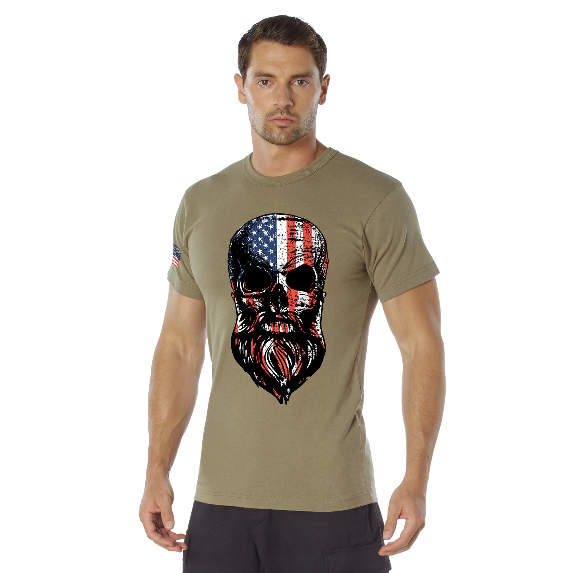 Rothco US Flag Bearded Skull T-Shirt Coyote Brown Size Small