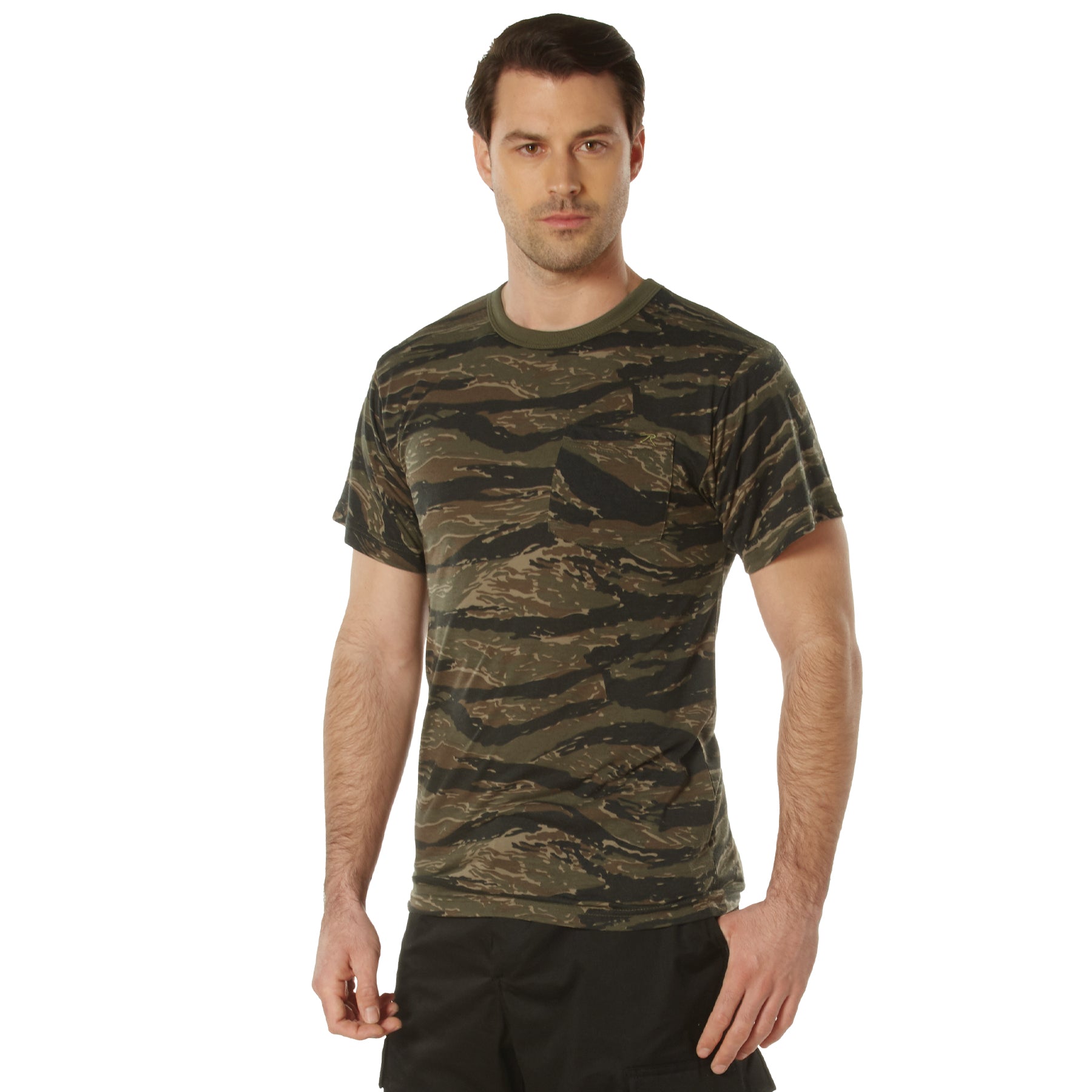 Rothco Moisture Wicking Pocket T-Shirt in Tiger Stripe Camo, Size Small