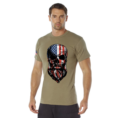 Rothco US Flag Bearded Skull T-Shirt in Coyote Brown, Size XL