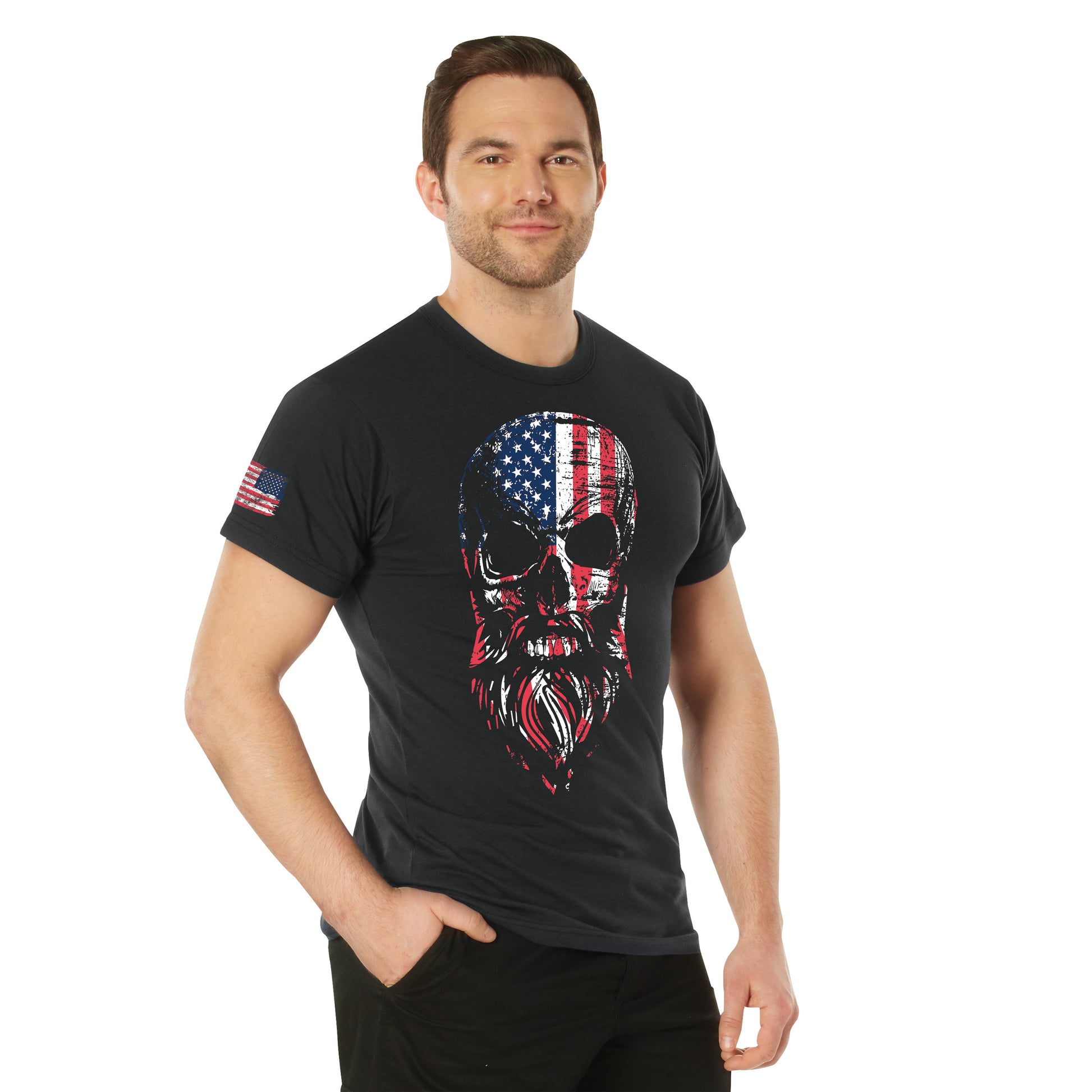 Rothco US Flag Bearded Skull T-Shirt Black Size XL
