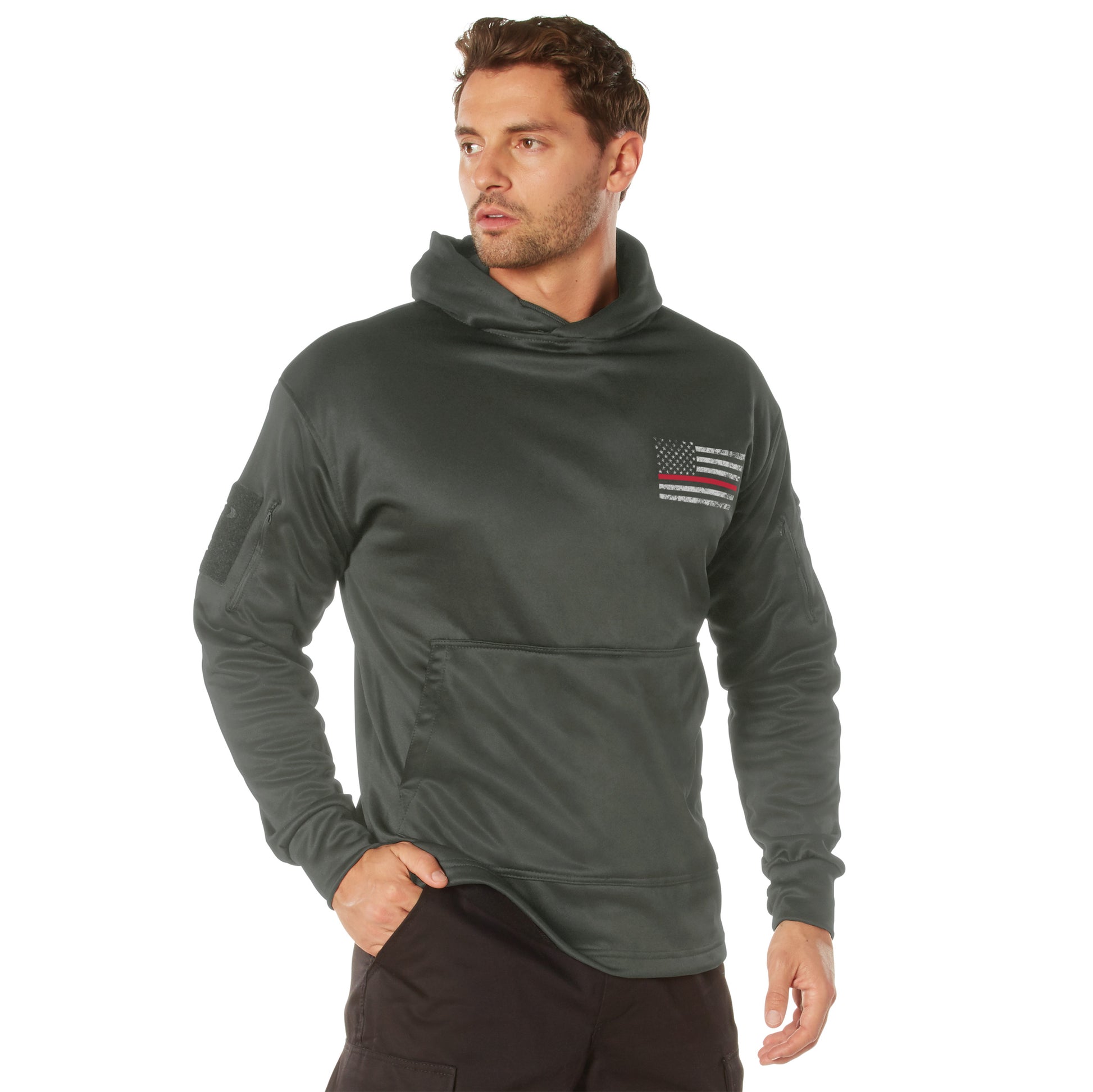 Rothco Concealed Carry Thin Red Line Hoodie in Gunmetal Grey, Size XL