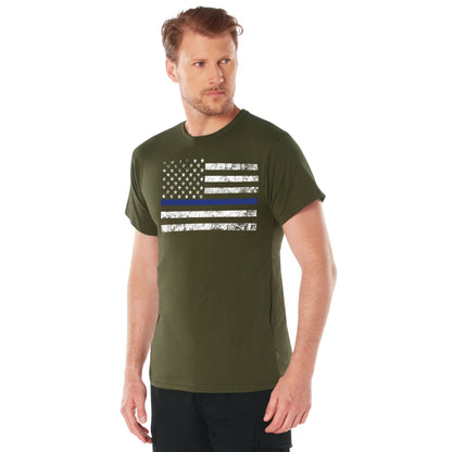 Rothco Thin Blue Line T-Shirt Olive Drab Size L – Support Law Enforcement with Durable Comfort