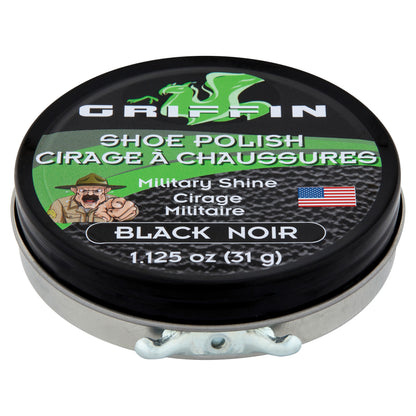 Griffin Military Shine Shoe Polish Part Number 20202 - Black Leather Shoe Care for Military & Tactical Footwear
