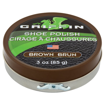 Griffin Shoe Polish 3 oz. Brown – High Shine Leather Care with Carnauba and Beeswax