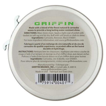 Griffin Shoe Polish 1.125 oz. – High-Quality Black Shoe Polish with Carnauba Wax and Beeswax