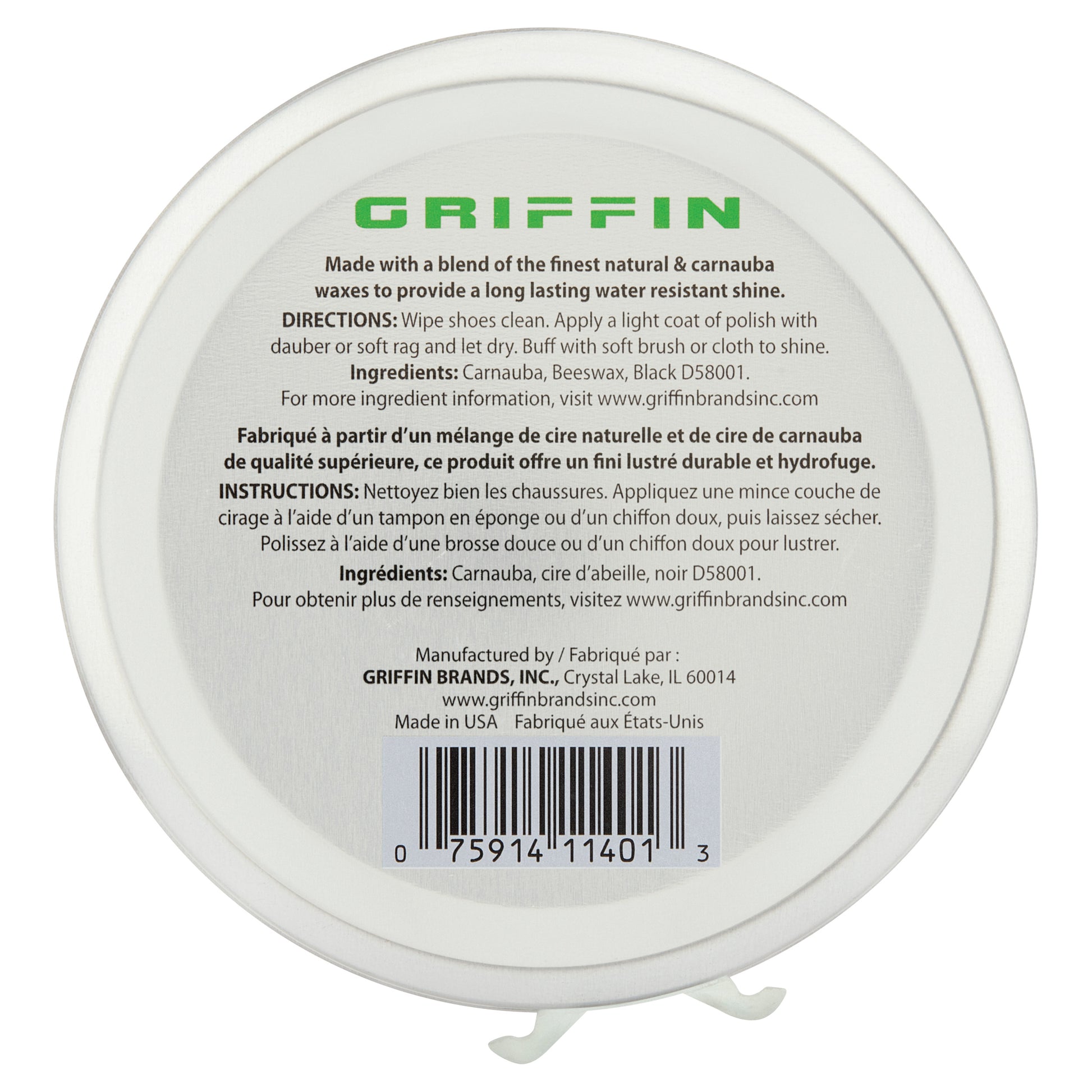 Griffin Shoe Polish 3 oz. Black - High Shine Leather Protector with Carnauba Wax and Beeswax