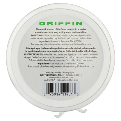 Griffin Shoe Polish 3 oz. Black - High Shine Leather Protector with Carnauba Wax and Beeswax